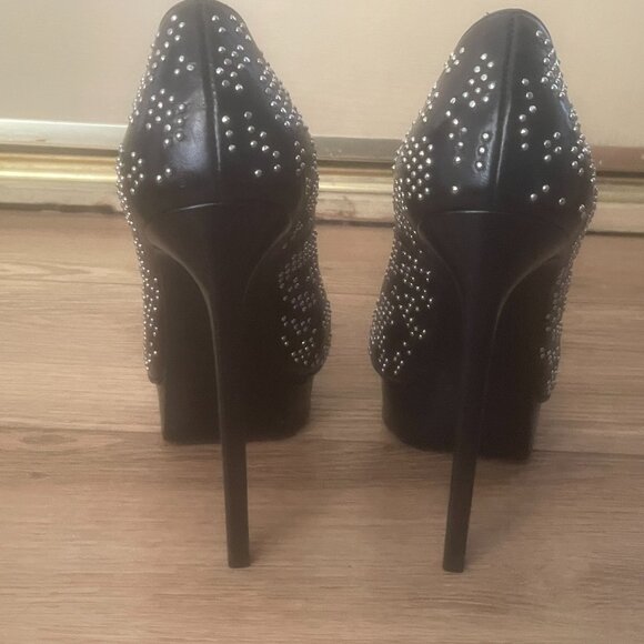 Saint Laurent Black Leather Studded Platform Stilettos FR/EU Size 36.5 or US 6.5 - Picture 5 of 9